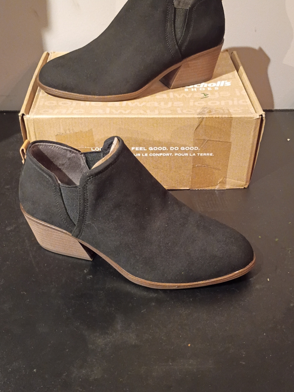 Dr. Scholl's Black Suede Ankle Bootie with Low Block Heel